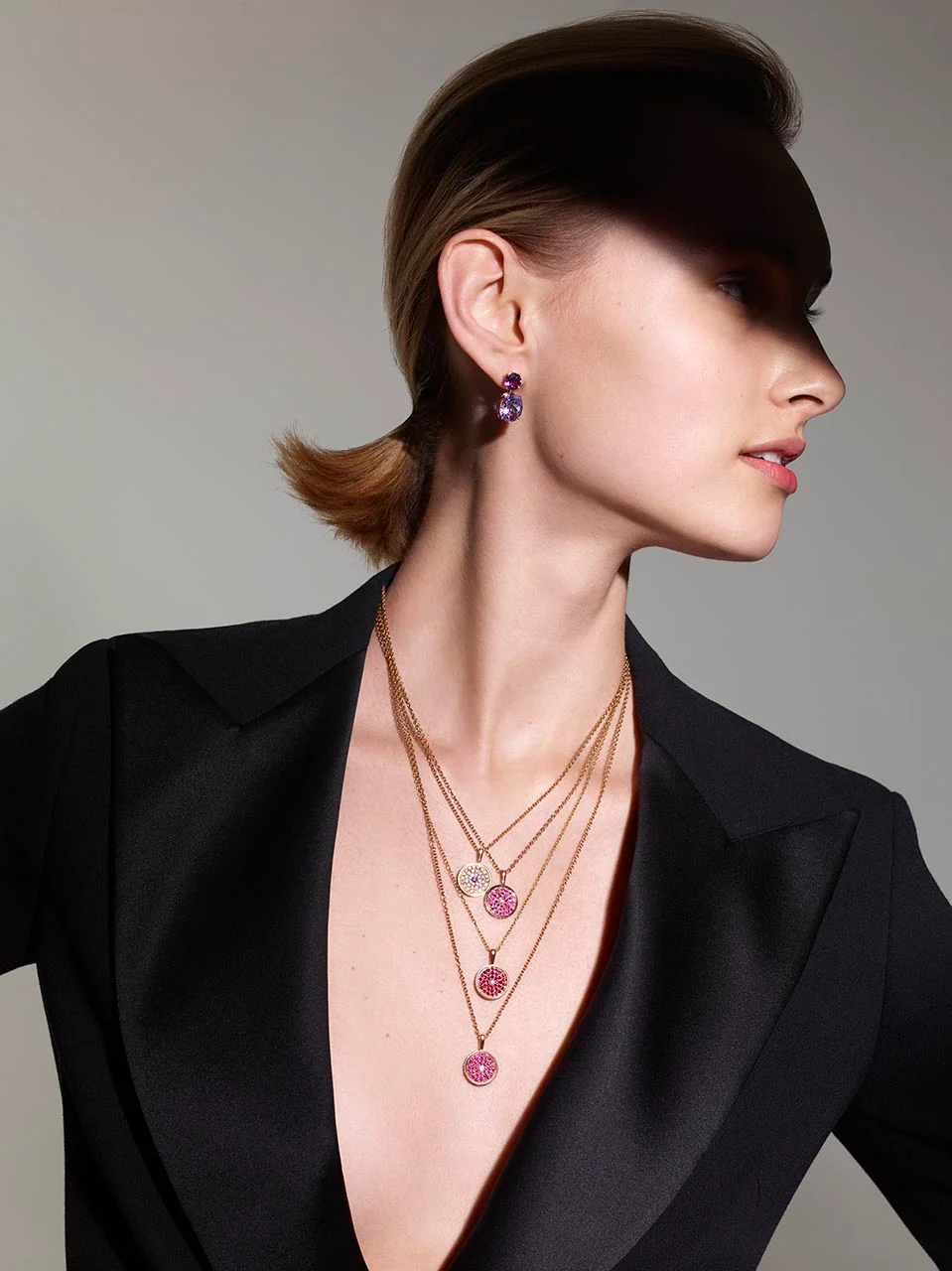 167 Button Pendant in 18ct Rose Gold with Amethyst and Diamonds - Image 3